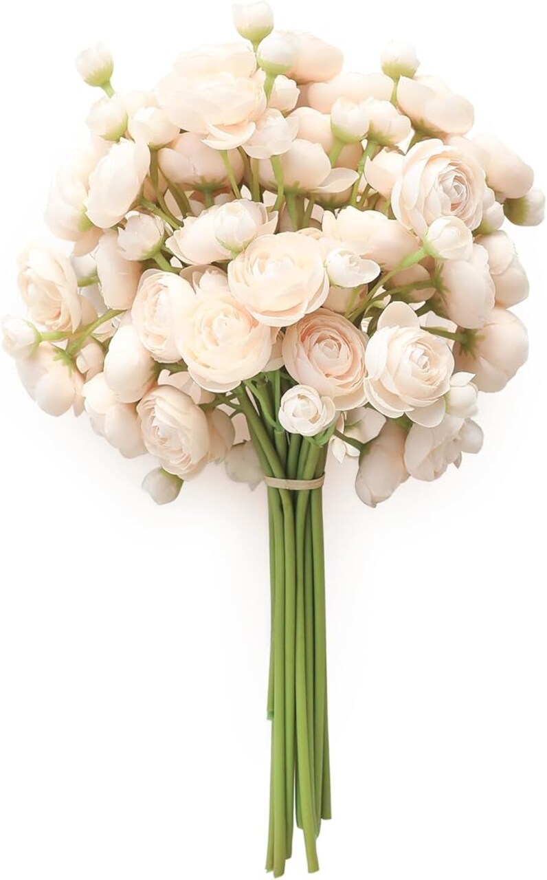 Ranunculus Artificial Flowers 18 Pcs Champagne Faux Silk Mini Ranunculus Bulk Fake Wedding Filler Flowers for DIY Cream Bouquets, Centerpieces, Bridal Shower Decorations & Spring Tabletop Decor